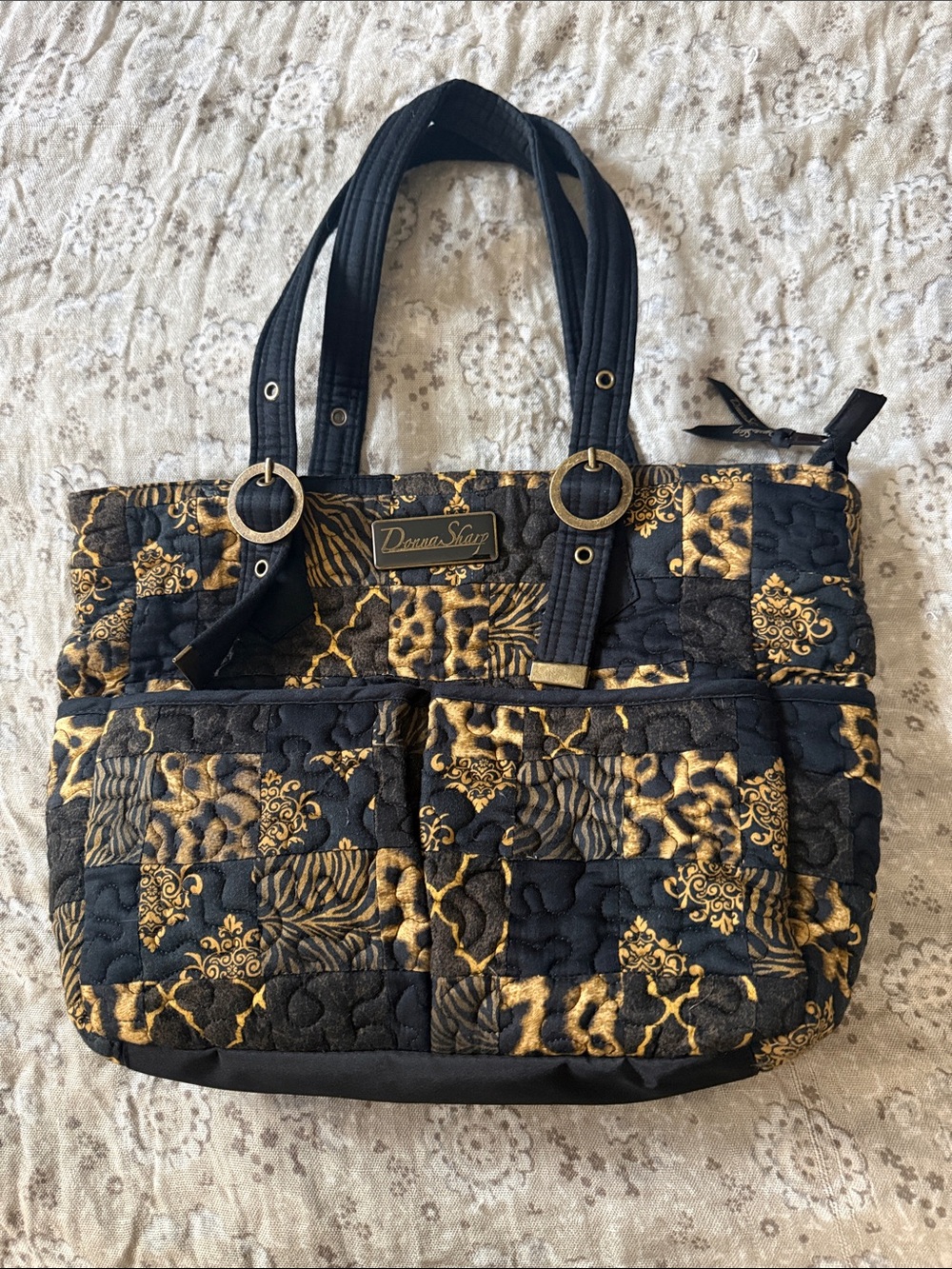Donna Sharp Black and Gold Quilted Tote Bag